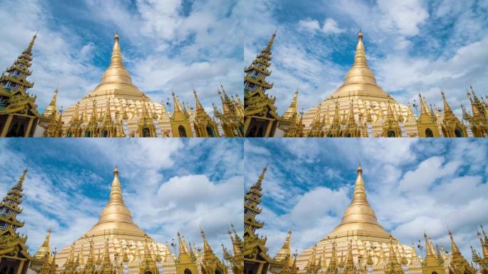 缅甸仰光的大金塔泰国风光景观云层流动