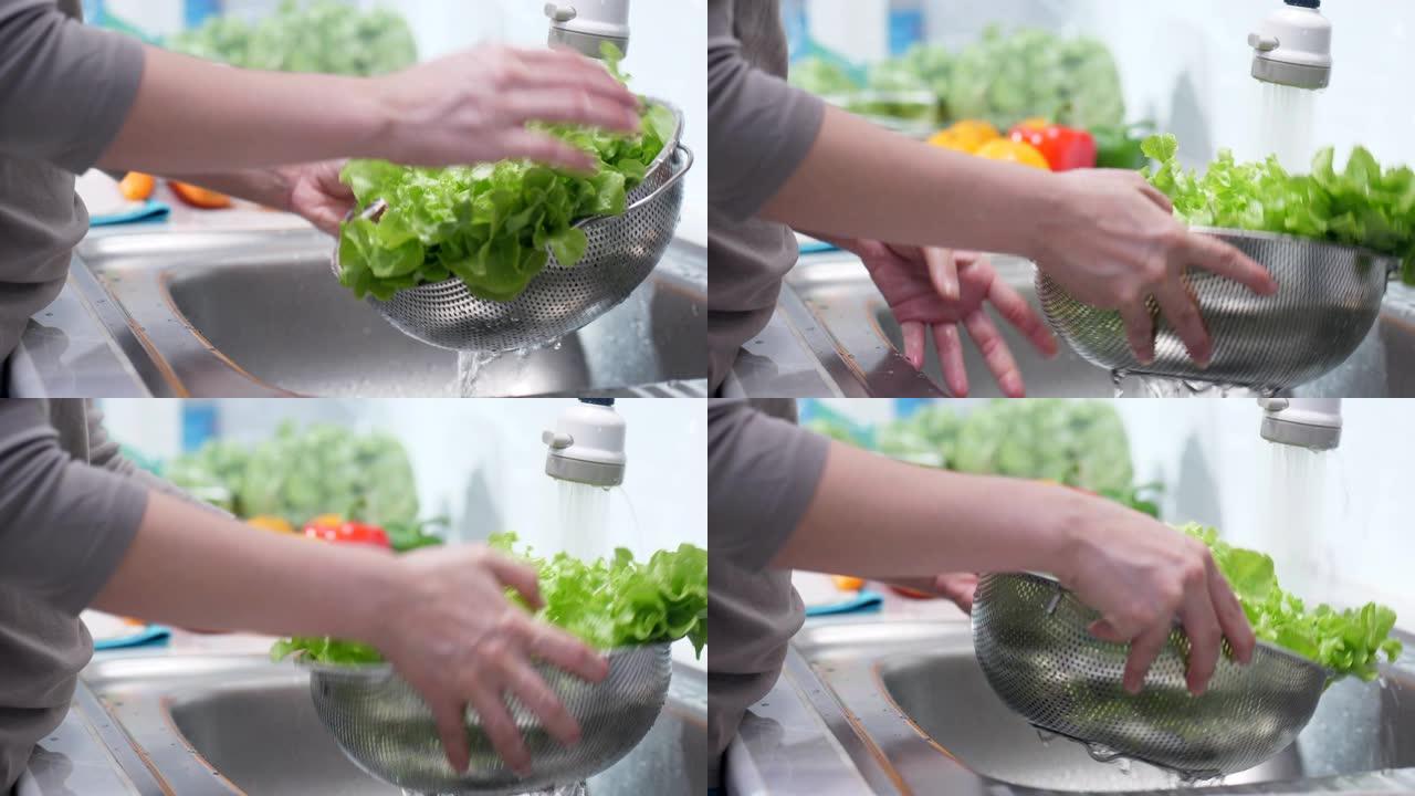 洗涤沙拉居家生活家常菜制作洗菜实拍