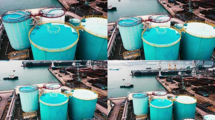 鸟瞰式炼油厂化工园区航拍储油罐大型油罐
