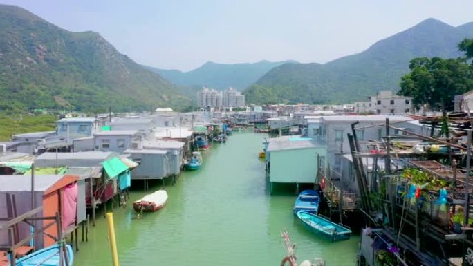 香港空中低空飞越大屿山渔村大澳