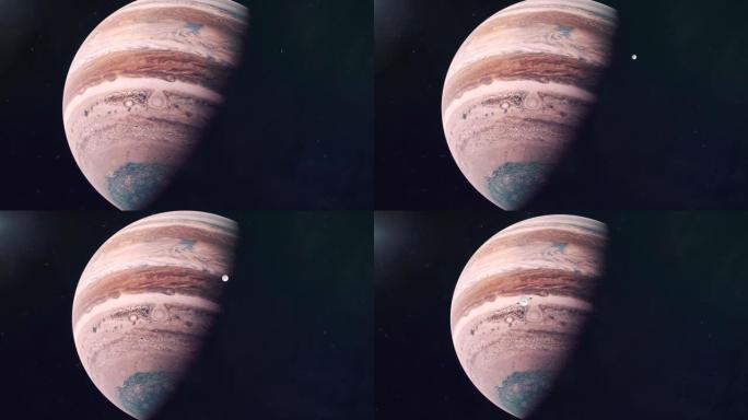 太空探测器和气体巨人木星1的逼真的建立镜头