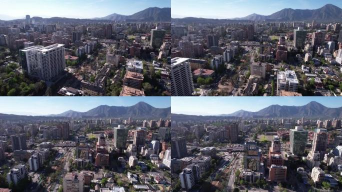 南美洲智利首都圣地亚哥的鸟瞰图。4k分辨率。