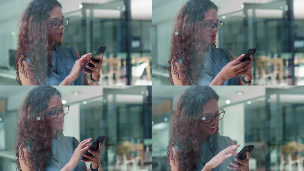 一名女商人使用智能手机发送短信的4k视频片段