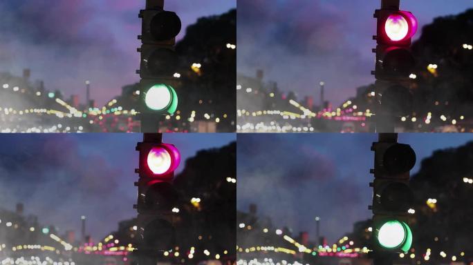阿根廷布宜诺斯艾利斯红绿灯的时间流逝。特写。放大。4k分辨率。