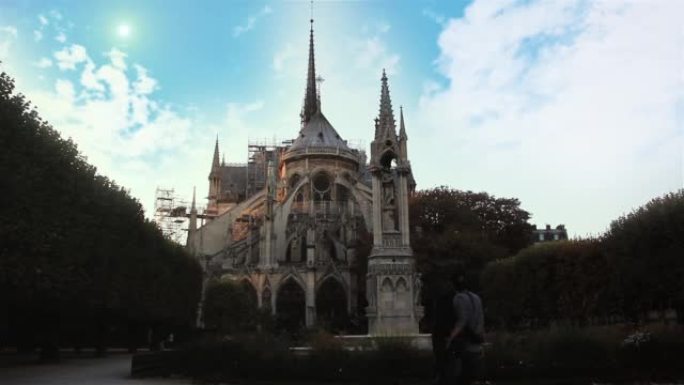 巴黎圣母院的后视图，2019大火前，巴黎，法国。