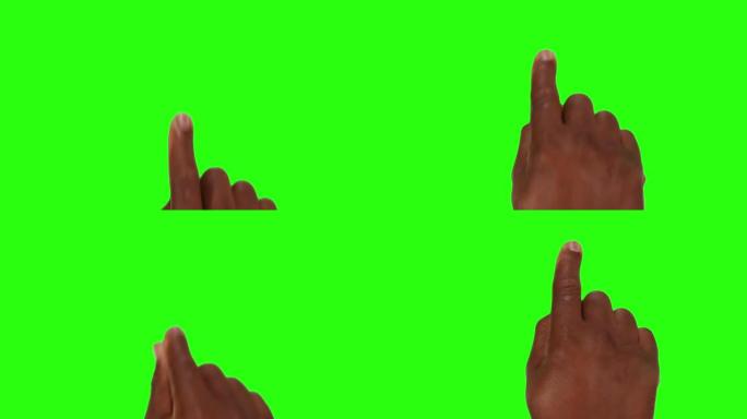 美国黑人男性手。手机。触摸屏手势。绿屏。