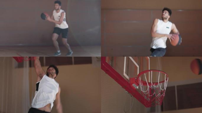 运动员射击篮球的Slowmo