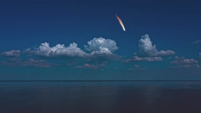 风景夜空，地平线上有彗星落下。超失效
