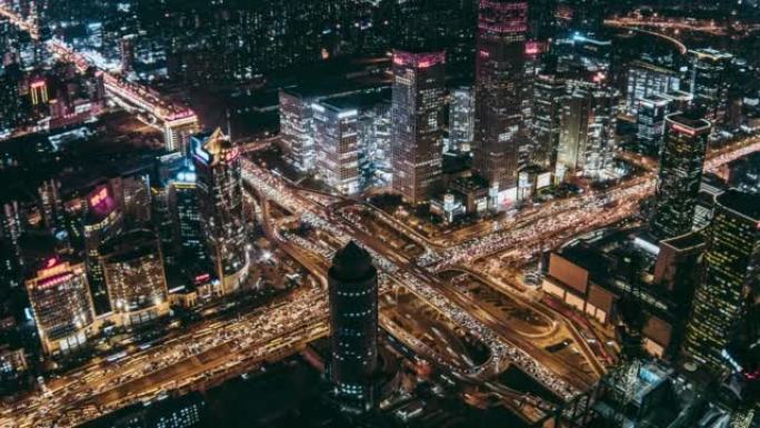 北京天际线和市中心夜间鸟瞰图/中国北京