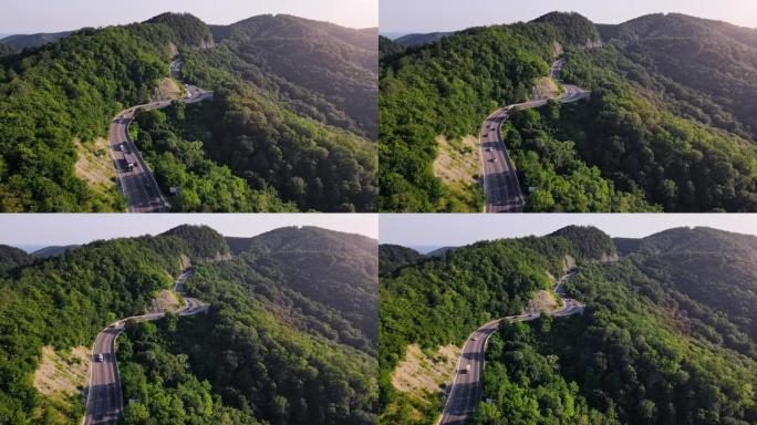 山区蜿蜒的道路航拍山顶山上山路小路