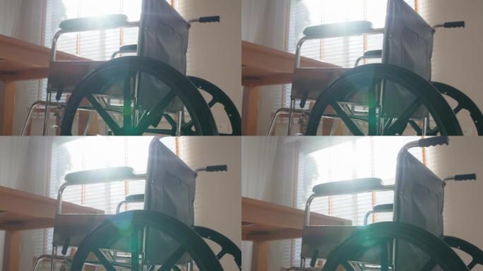 客厅空轮椅，阳光温暖。