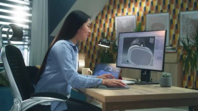 亚洲女性制作3D模型的VR耳机