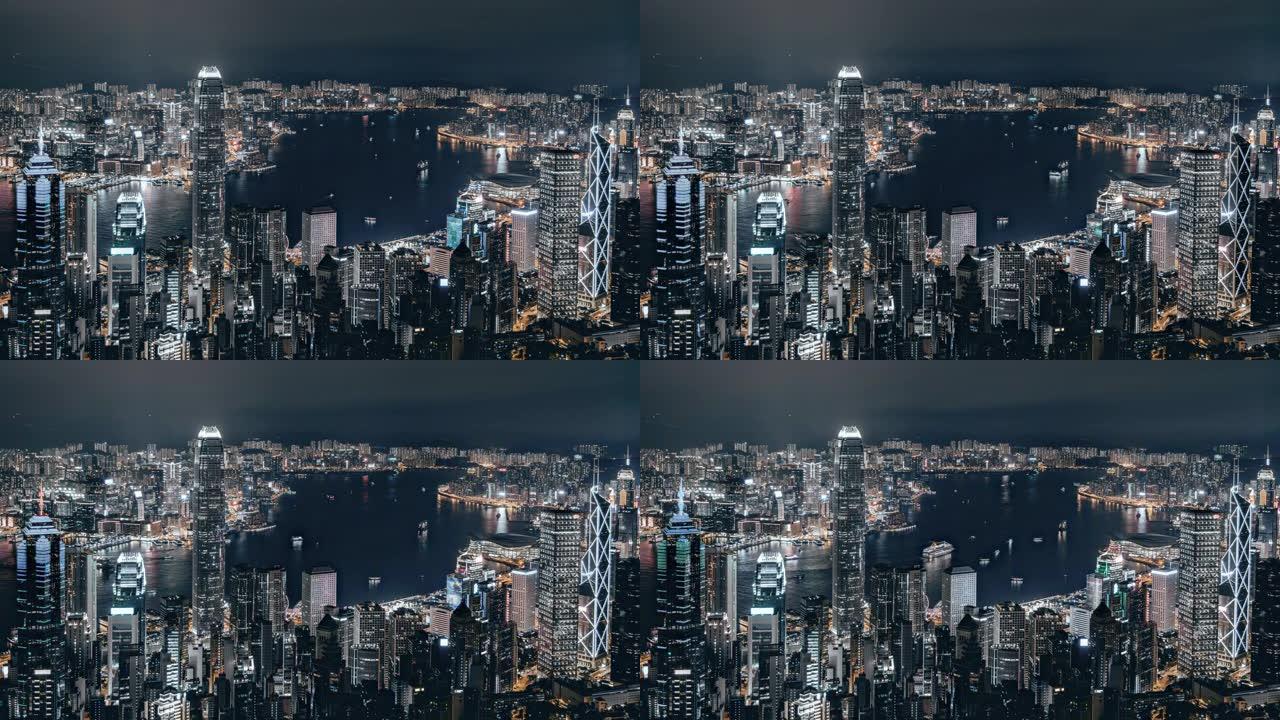 夜间香港天际线的T/L鸟瞰图