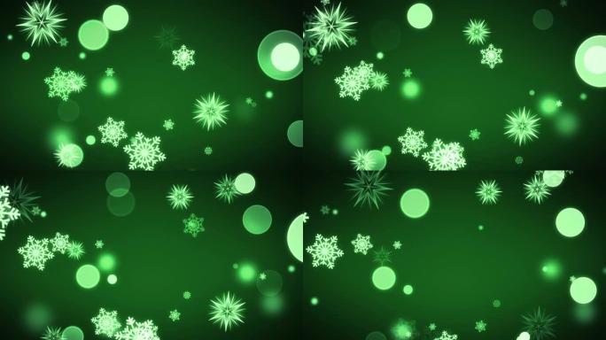 软背景动画 (可循环)。抽象的模糊圆圈，美丽的bokeh和雪花运动设计。名人，新年快乐，活动，情人节