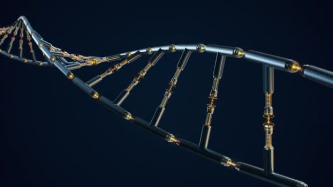 将机械DNA放在黑色背景上进行未来派设计