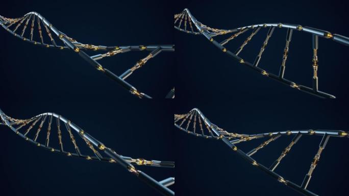 将机械DNA放在黑色背景上进行未来派设计