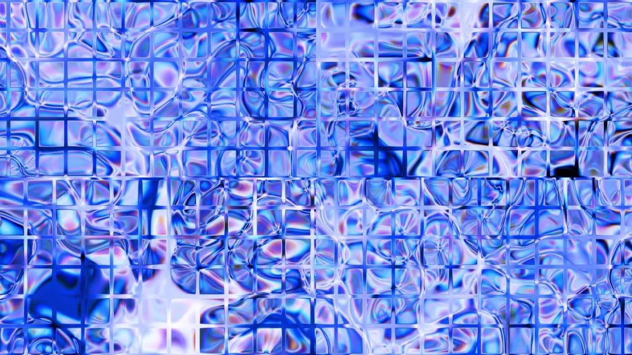 蓝色抽象背景，带纹理方形效果的弯曲流动图案