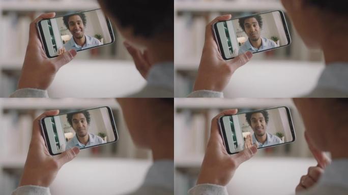使用智能手机与聋哑男友视频聊天的年轻女子使用手语手势交流，享受在线交流4k镜头