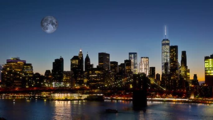 盛大的夜晚。布鲁克林大桥。曼哈顿金融区。WTC