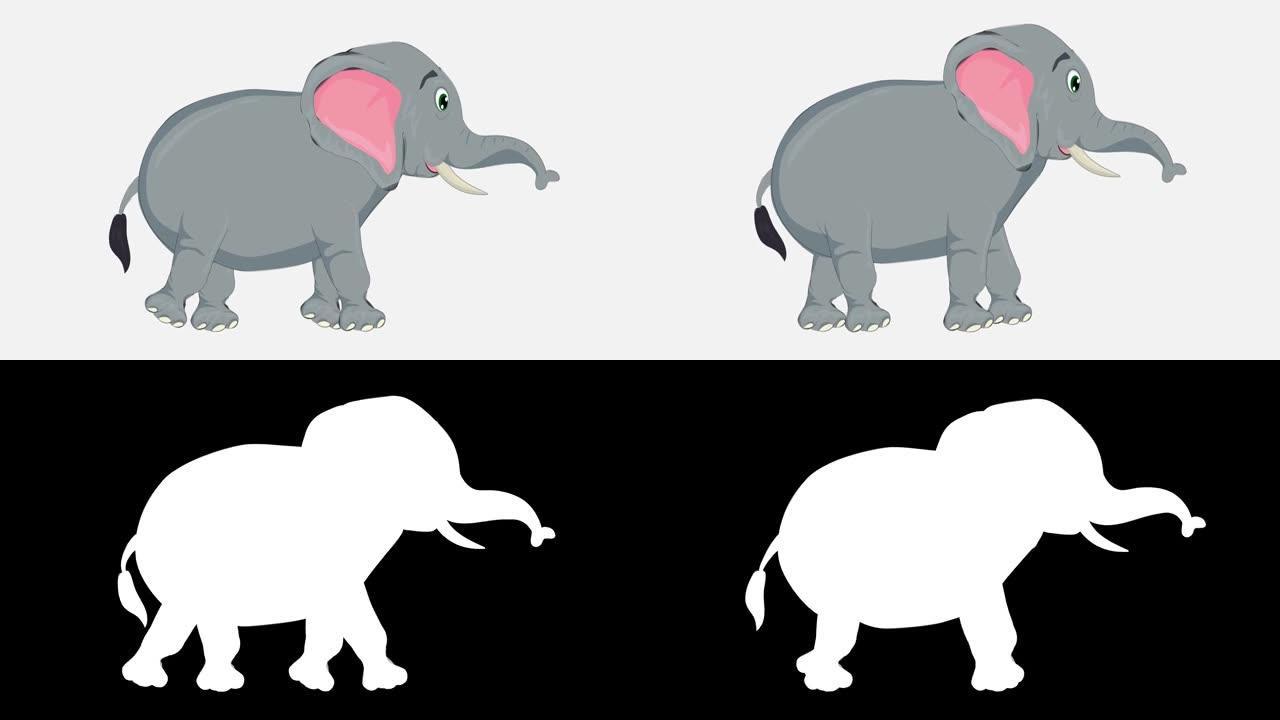 运行大象卡通动画。动物，野生动物，游戏，返校的概念，3d动画，电影，有机，色键，角色动画，设计元素，