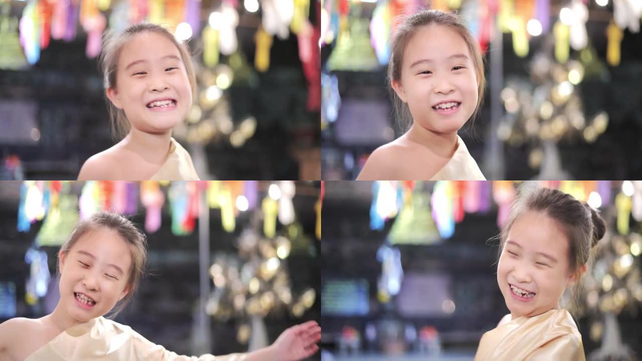 传统泰国服装灯笼传统快乐的亚洲女孩