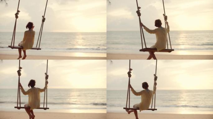 Traveler asian woman travel and relax on swing at 