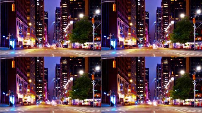 纽约大道之夜美国夜景穿梭商圈夜景亮化工程