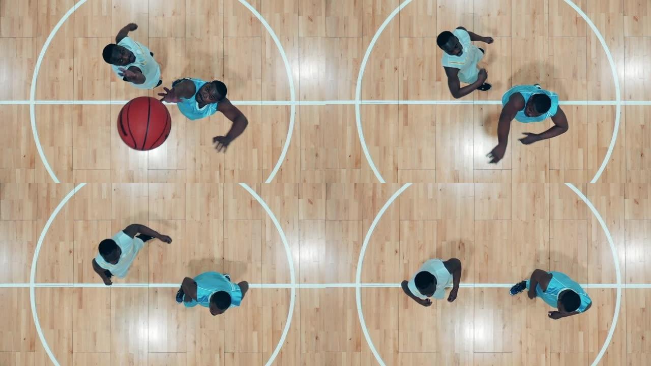 篮球运动员跳球的俯视图