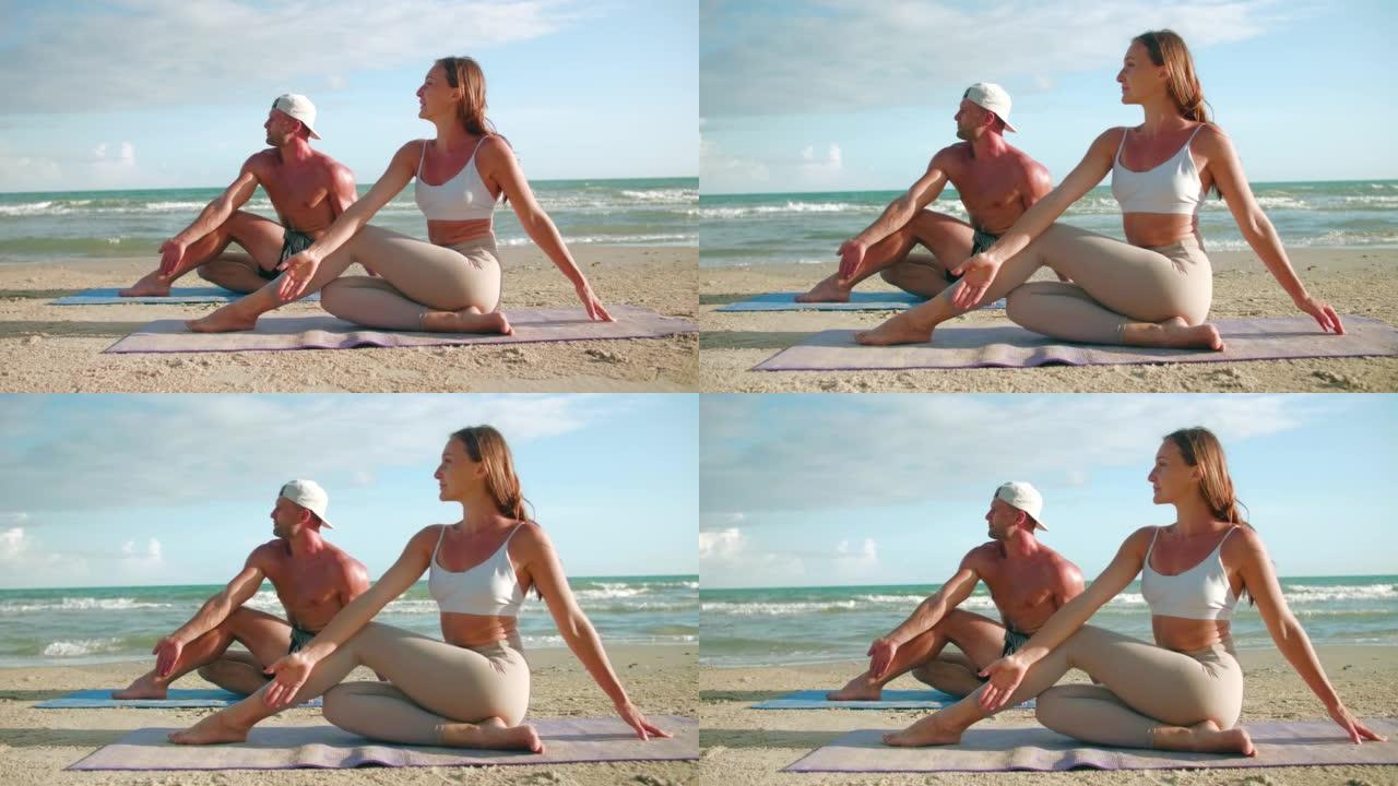 在海滩上练习瑜伽海滩上练习瑜伽沙滩海边