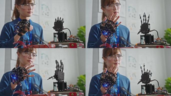 未来派假肢机器人工程师控制移动手指