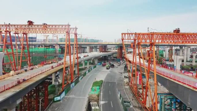 建筑桥下鸟瞰图航拍厂房工厂