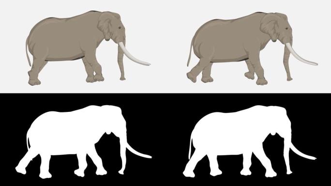 行走大象慢动作卡通动画。动物，野生动物，游戏，返校的概念，3d动画，电影，有机，色键，角色动画，设计