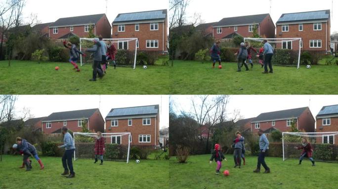 家庭足球时间迷你足球场家庭后院家庭氛围