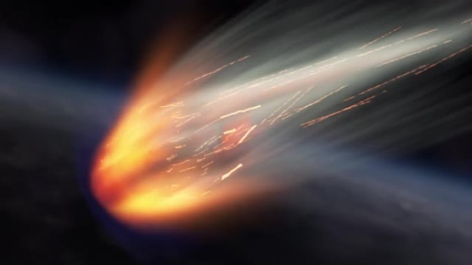 明亮的燃烧彗星，彗星尾巴在太空中飞行