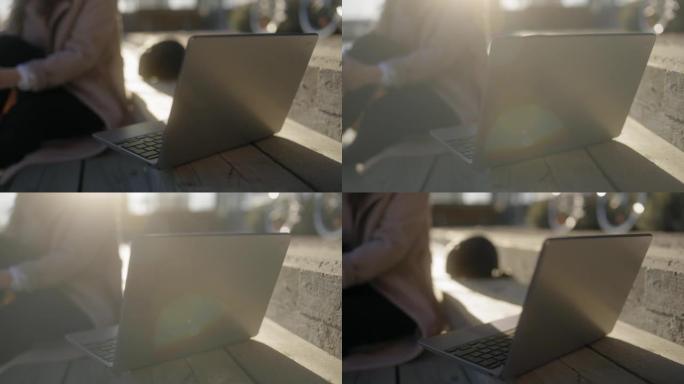 在旅途中工作笔记本电脑阳光视频素材