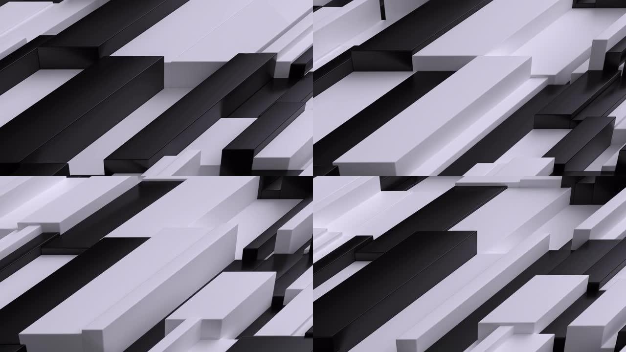 黑白彩色立方体上下移动的抽象背景