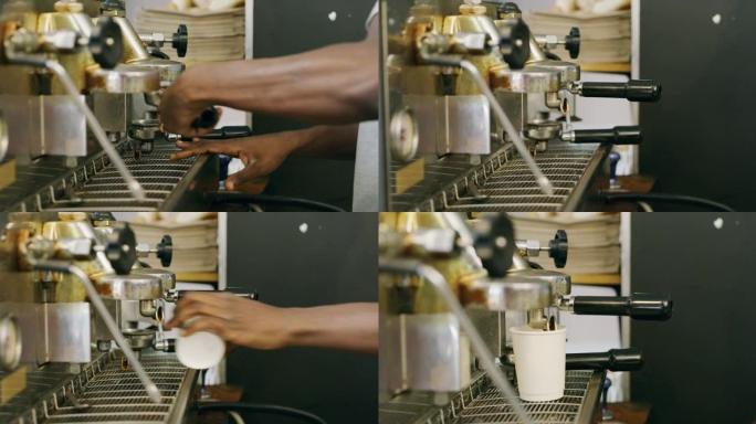 aun无法识别的咖啡师在咖啡馆煮咖啡的4k视频片段