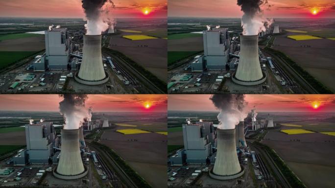 空中: 燃煤电站宣传片大烟囱废气排放