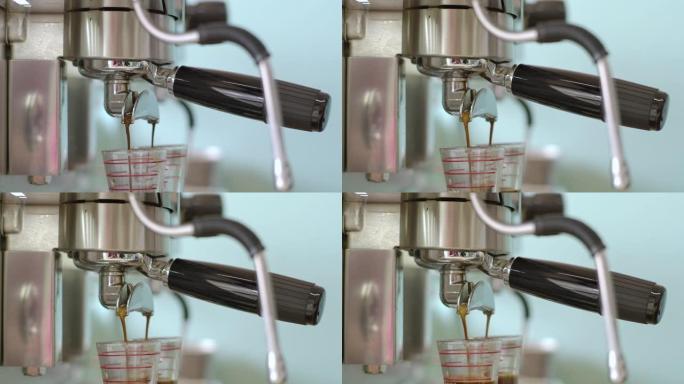 用咖啡机制作咖啡的特写镜头