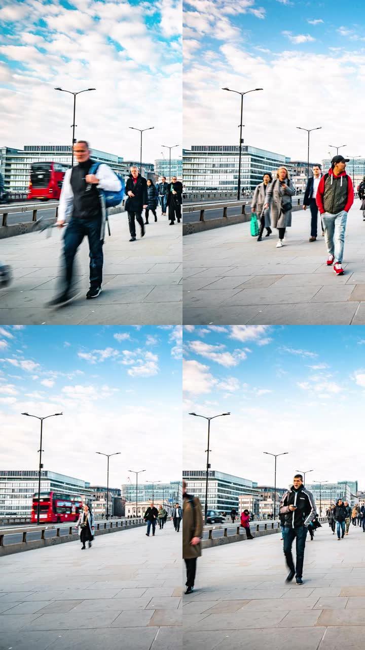 伦敦桥的高峰时间延时拍摄外国人流