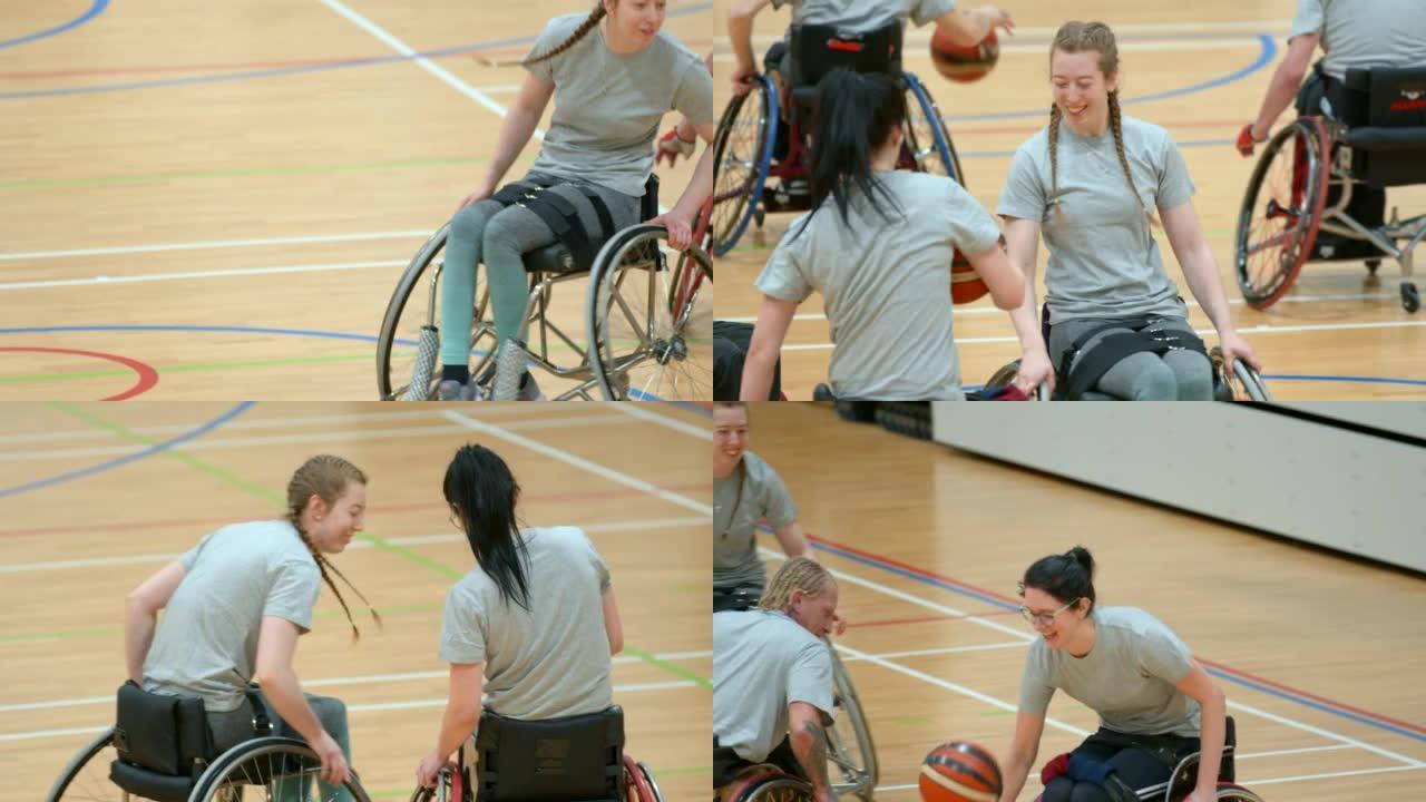 防守对方的球残疾人打篮球特写视频素材