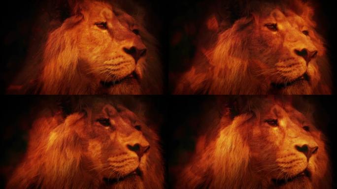 烈火中的狮子脸肖像