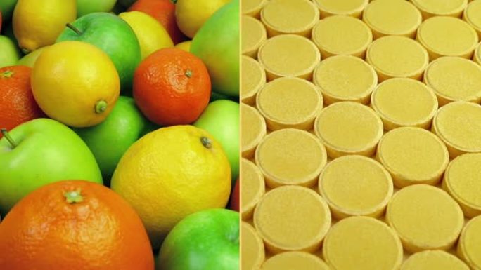 柑橘类水果和维生素c片健康概念