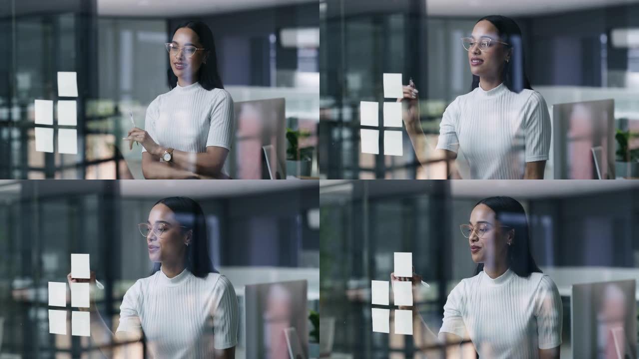 一位年轻女商人在现代办公室进行头脑风暴会议的4k视频片段
