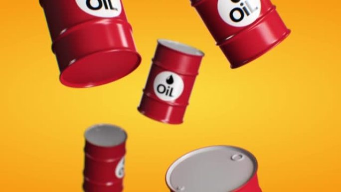 油桶无缝上涨。移动油桶的循环3d动画。不断增长的石油价格和产量。石油储备增加。商业和行业危机概念