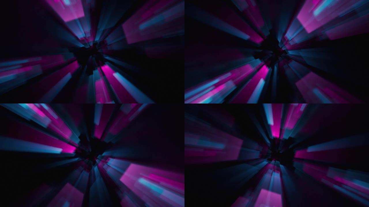加速通过数字形状-循环，蓝色和粉红色霓虹灯版本-隧道，时间流逝，快速运动