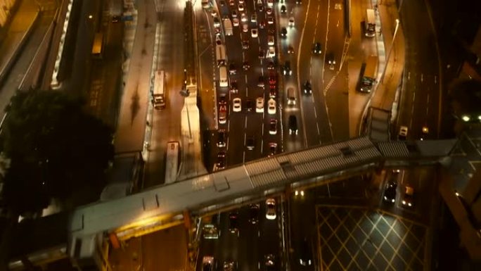香港海底隧道夜间城市车流航拍夜晚车辆行驶