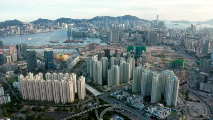 香港无人机拍摄的空中九龙概况晴天