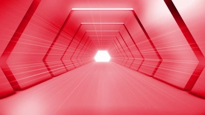 飞越未来主义隧道 (可循环)。慢动作中的抽象3D动画。照明走廊的概念，室内设计，太空船，科学，技术，