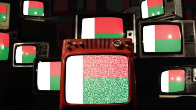马达加斯加国旗和老式电视。